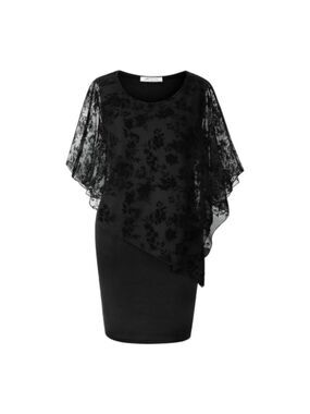 ✨ SeSe Code Women's Mesh Cape Overlay Bodycon Pencil Dress 3XL NWT Black